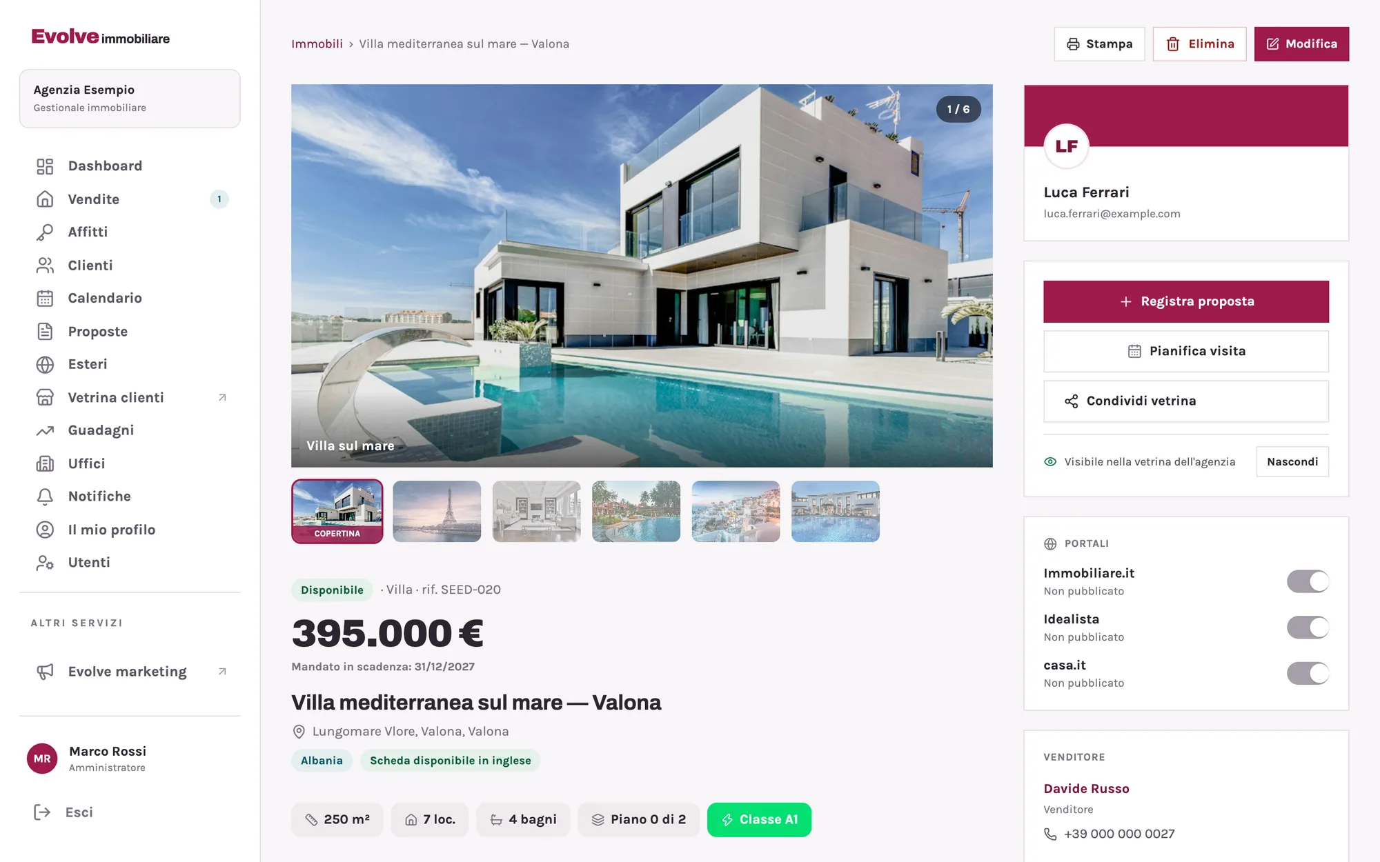La scheda di un immobile: foto, prezzo, mandato, portali, proposta e visita