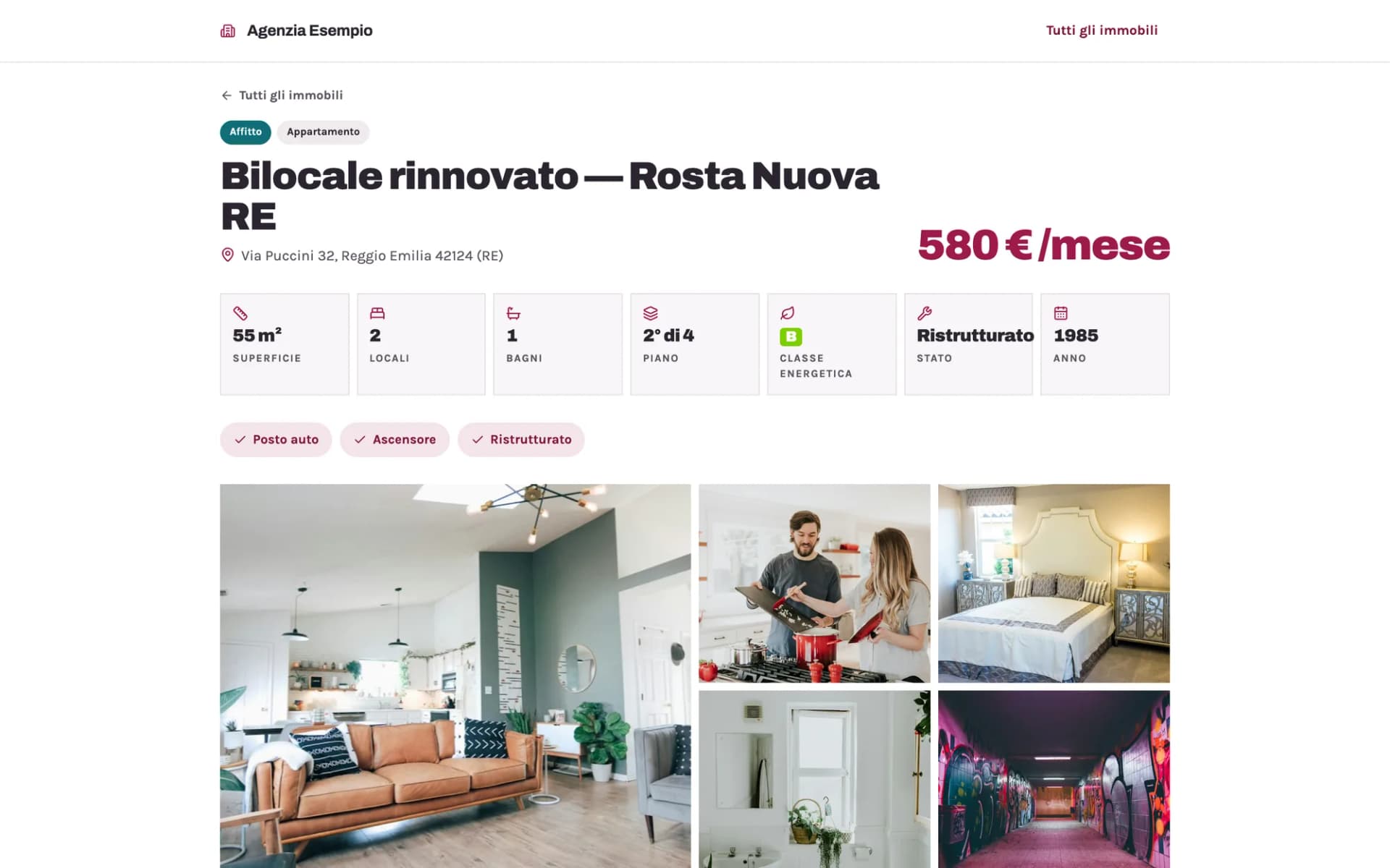 La pagina pubblica di un immobile: prezzo, caratteristiche, foto