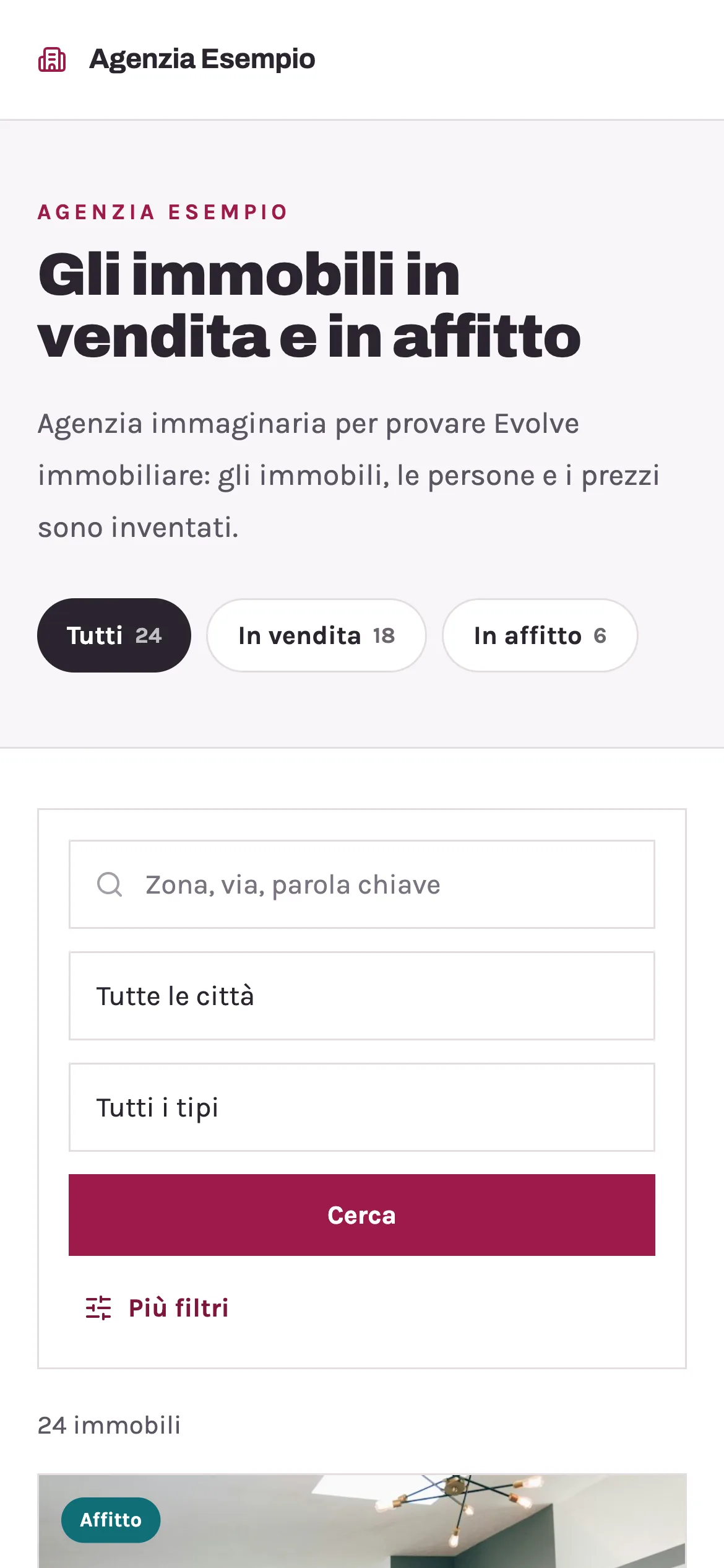 La vetrina pubblica dell'agenzia sul telefono